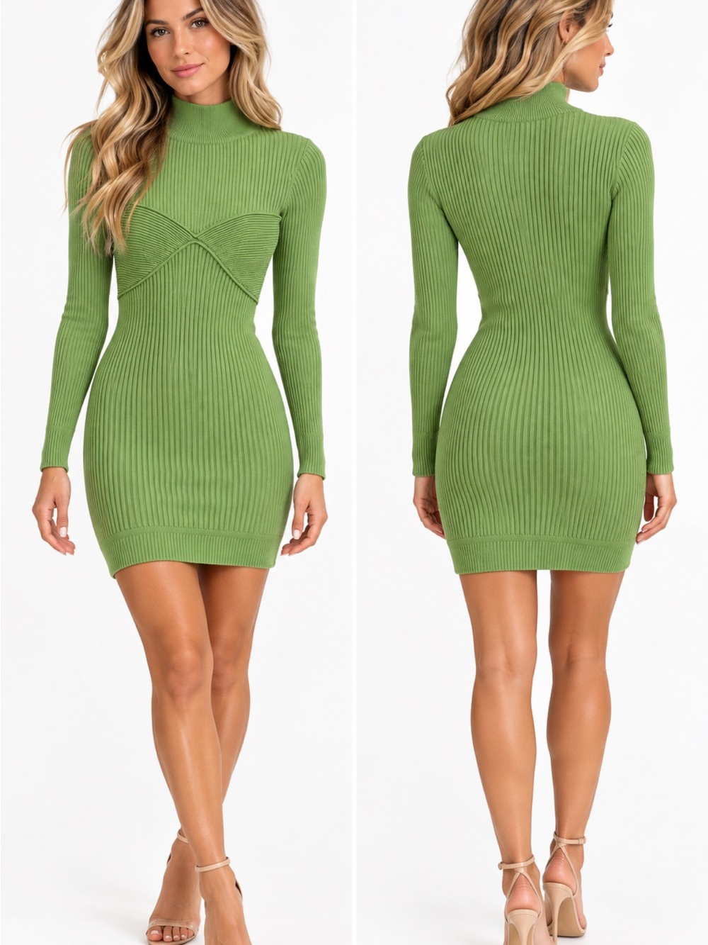 NBD by REVOLVE Green Ribbed Mock Neck Mini Dress